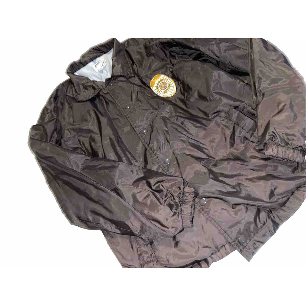 Brown Vintage Security Officer Patch Light Windbreaker Snap Up Jacket Medium